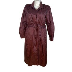 Fleet Street Long Belted Trench Rain Coat eggplant plum color size L large